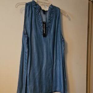 Sharagano Blue Sleeveless Ruffle Blouse